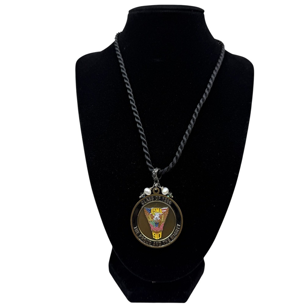 USMA West Point Class of 1990 Pendant Necklace Braided Cord Pearl Accents